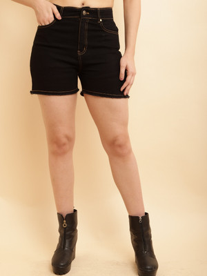 Puella Solid Women Black Regular Shorts