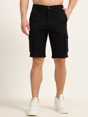 Bushirt Solid Men Black Cargo Shorts