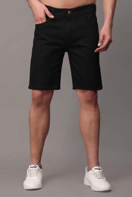 ZAYSH Solid Men Black Denim Shorts