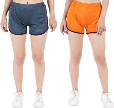mokshi jain tradings Solid Women Orange Gym Shorts, Running Shorts, Cycling Shorts, Regular Shorts, Night Shorts