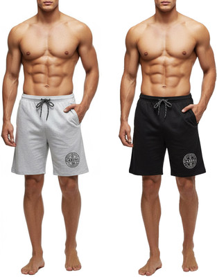 THINK Solid, Embellished Men Black, Grey Regular Shorts