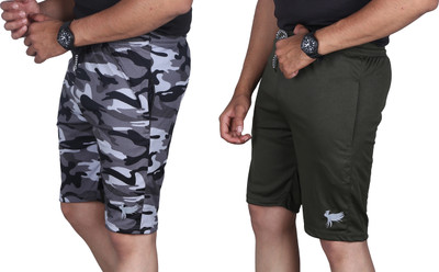 FLYENZA Solid, Military Camouflage Men Multicolor, Dark Green Sports Shorts