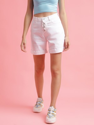 Belliskey Solid Women Denim White Denim Shorts