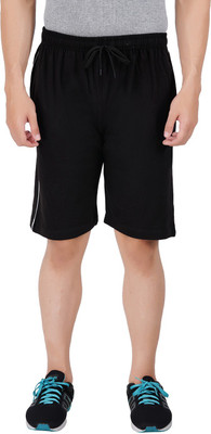 FEEL TRACK Solid Men Black Basic Shorts