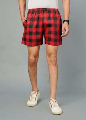 BlackLilly Checkered Men Red Boxer Shorts