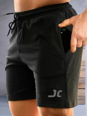 Jump Cuts Solid Men Black Basic Shorts