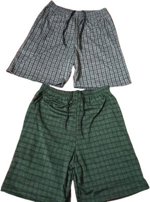 Loyewa Checkered Men Dark Green, Grey Casual Shorts