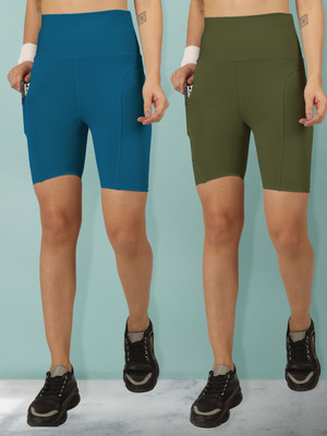 BEYOGINI Solid Women Blue, Green Gym Shorts