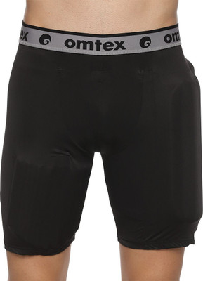 omtex Solid Men Black Compression Shorts