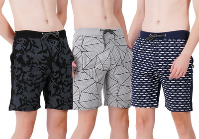Southcity Printed Men Blue, Black, Grey Regular Shorts