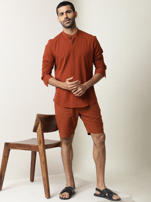 RARE RABBIT Solid Men Red Regular Shorts