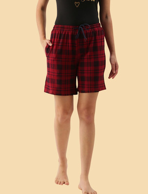 Kryptic Checkered Women Maroon Regular Shorts