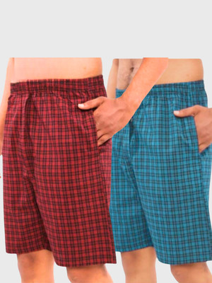 URBANICE Checkered Men Blue, Red Basic Shorts