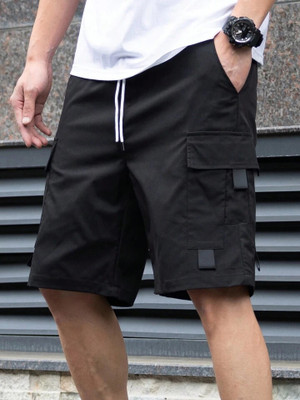 AMORE FASHION Solid Men Black Casual Shorts