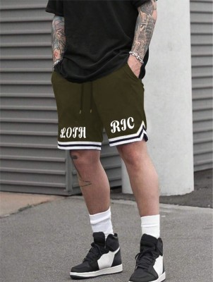 LOTHRIC Self Design Men Green Casual Shorts