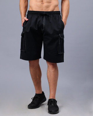 Mad Over Print Solid Men Black Cargo Shorts