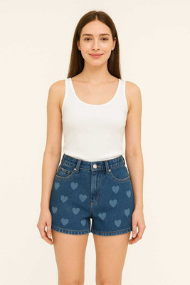 Ridhipaa infra Printed Women Blue Denim Shorts