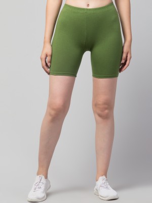 CKARFE Solid Women Dark Green Cycling Shorts