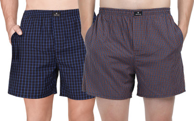 String Checkered Men Dark Blue, Orange Boxer Shorts