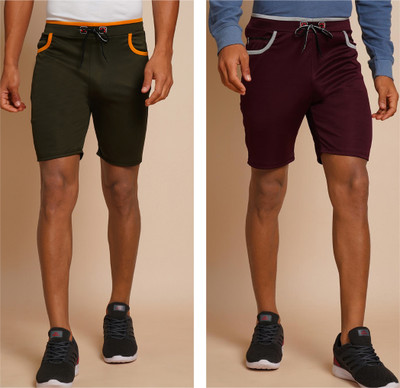 METRONAUT Solid Men Maroon, Dark Green Regular Shorts