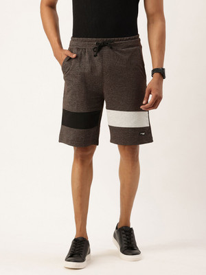 HouseOfCommon Solid, Color Block Men Brown Chino Shorts, Regular Shorts