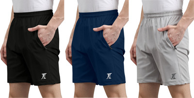 INDICLUB Solid Men Black, Dark Blue, Silver Casual Shorts