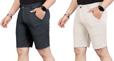 INDICLUB Solid Men Grey, Beige Running Shorts