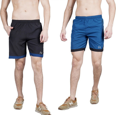 HouseOfCommon Solid Men Black, Blue Gym Shorts