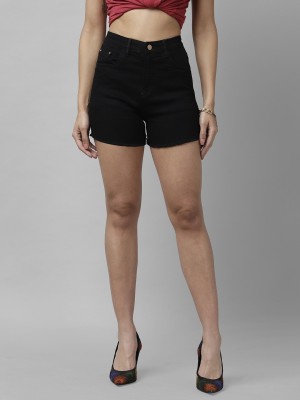 KASSUALLY Solid Women Denim Black Denim Shorts
