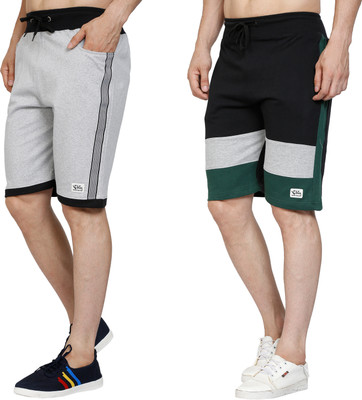 GYRFALCON Self Design Men Silver, Black Regular Shorts