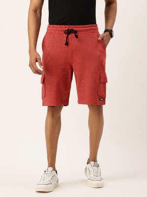 HouseOfCommon Solid, Self Design Men Red Chino Shorts, Regular Shorts