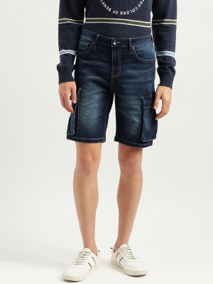 United Colors of Benetton Solid Men Blue Denim Shorts