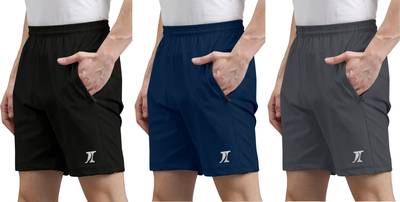 INDICLUB Solid Men Black, Dark Blue, Dark Grey Casual Shorts