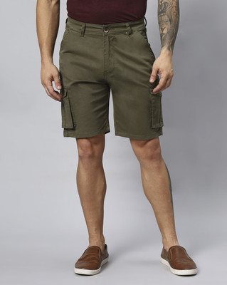 Hence Solid Men Dark Green Cargo Shorts