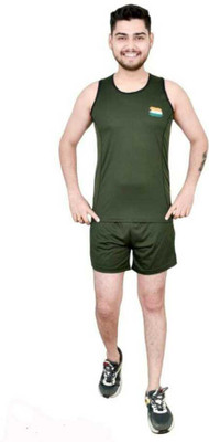 SKUs Self Design Men Green Running Shorts