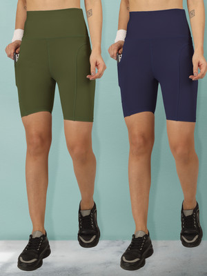 BEYOGINI Solid Women Green, Blue Gym Shorts