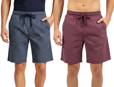 TCI Geometric Print Men Blue, Red Bermuda Shorts