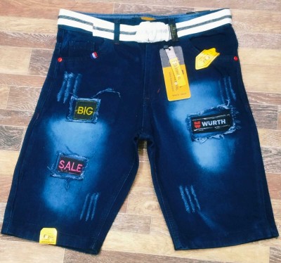 Risin Self Design Men Denim Blue Denim Shorts