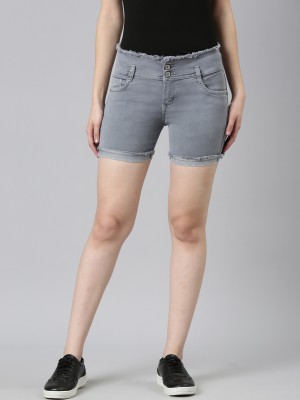 Showoff Solid Women Denim Grey Denim Shorts