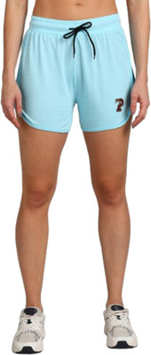Paavki Solid Women Light Blue Regular Shorts