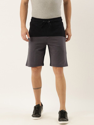 HouseOfCommon Solid, Color Block Men Black Chino Shorts, Casual Shorts