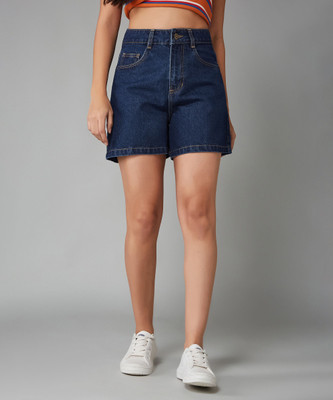DOLCE CRUDO Solid Women Denim Blue Denim Shorts