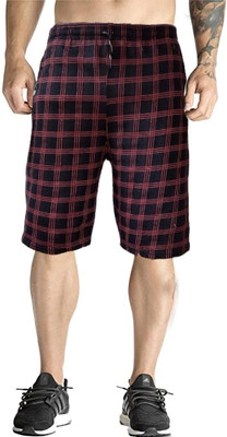 Sathvik Tex Checkered Men Blue Basic Shorts