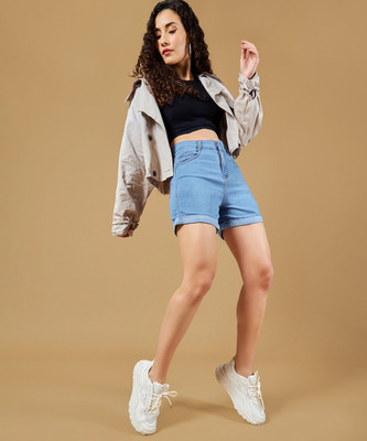 Roadster Solid Women Denim Blue Denim Shorts