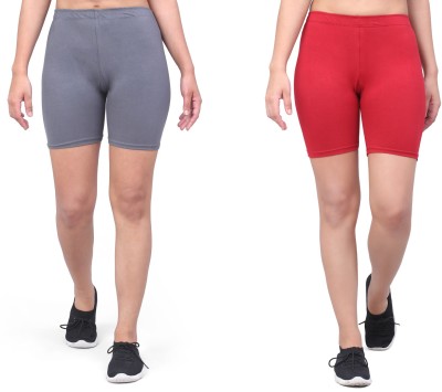 Ficky Solid Women Grey, Maroon Cycling Shorts