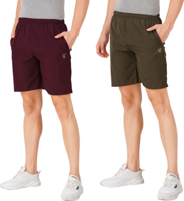 Just Live Fashion Solid Men Dark Green, Maroon Regular Shorts