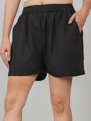 VENITYWAVE Solid Women Black Regular Shorts