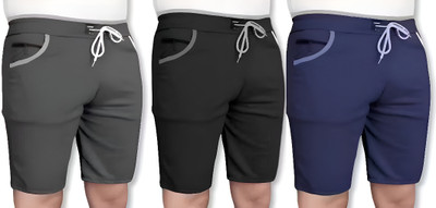 Tapicreation Solid Men Reversible Grey, Black, Blue Basic Shorts