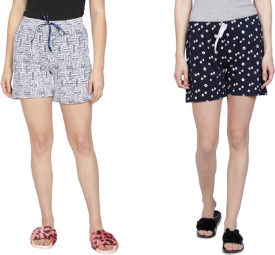 HouseOfCommon Printed Women Dark Blue, White Beach Shorts, Night Shorts, Regular Shorts, Running Shorts, Cycling Shorts