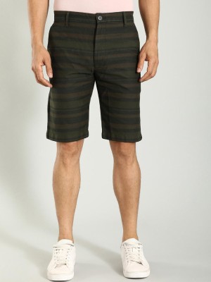 INDIAN TERRAIN Striped Men Green Casual Shorts